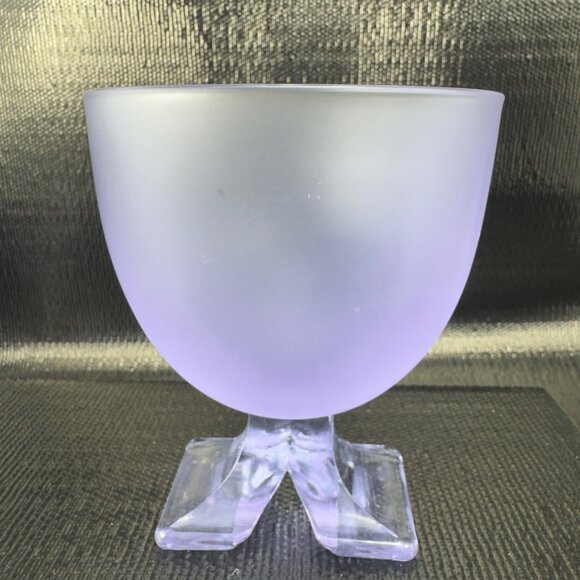 Lilac Frosted Glass Dessert Bowl Split Fish Tail Footed Cups Satin Goblets Set 2 - Picture 1 of 11